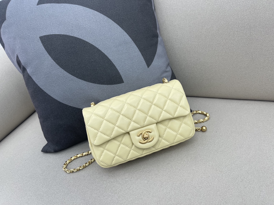 Small Classic Flap Lambskin Bag AS1787 Light Yellow